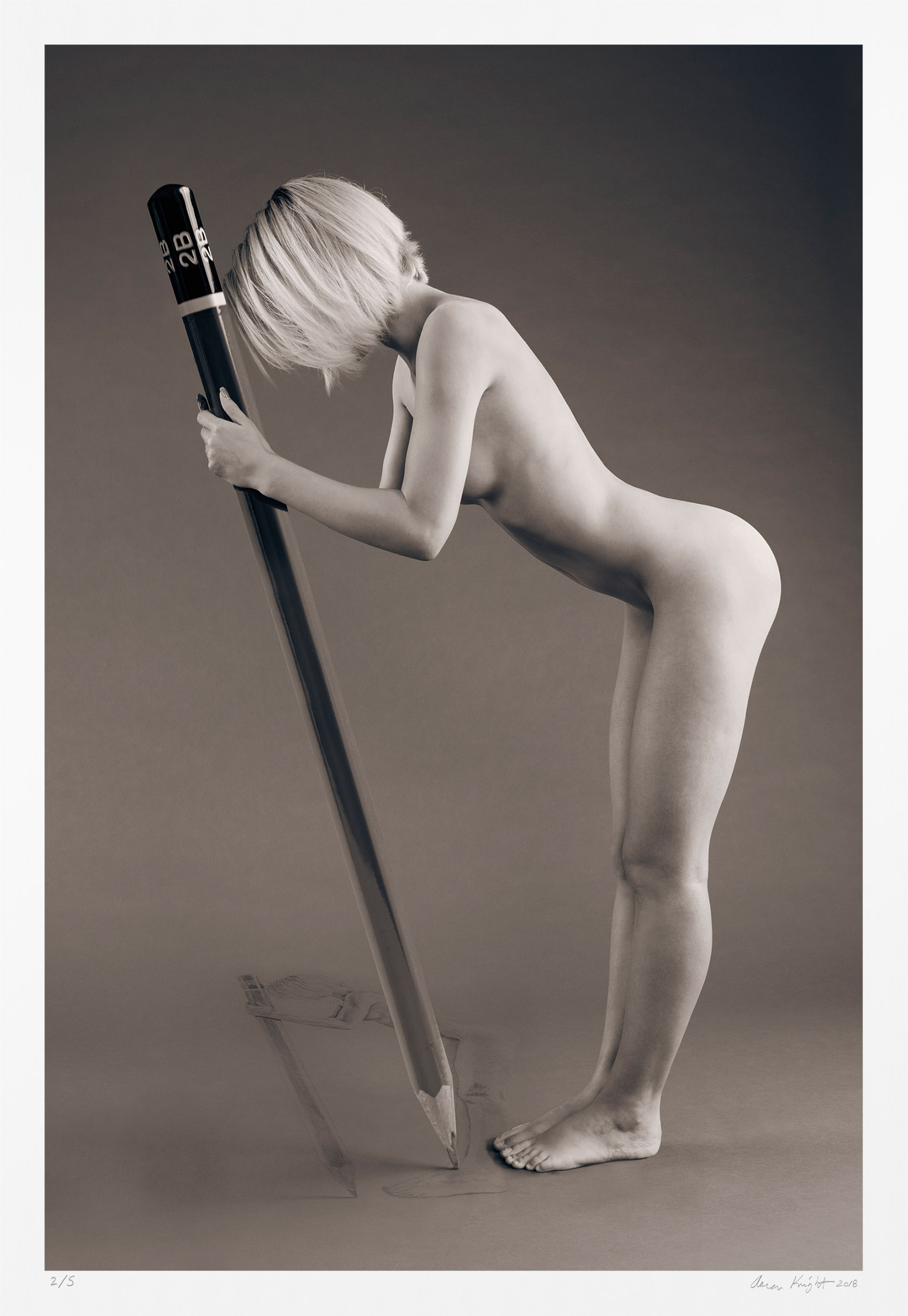 Nude self portrait, Pencil on Pencil. Limited edition fine art photo