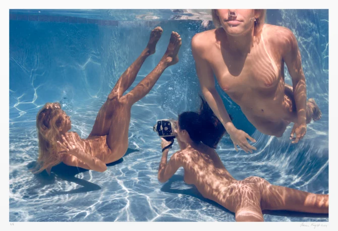 Underwater art photograph of women swimming nude. Original art