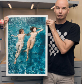 Artist Aaron Knight with Artwork