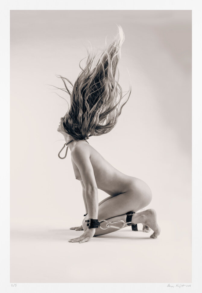 Original fine art nude limited edition photograph, black and white, bondage art, buy direct from emerging artist. Size: 27×18 inches/69×46 cm.
