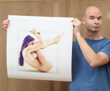 Artist Aaron Knight with Artwork