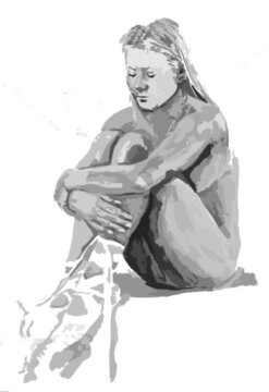 artistic illustration of nude woman with ballet slippers